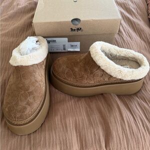 Coach Women's Brown Shearling Mules